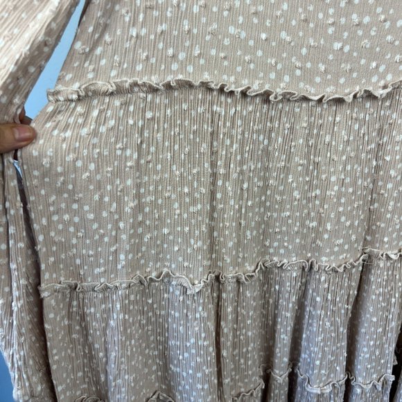 Altar'd State Pink Taupe Tiered Ruffle Swiss Dot Dress Size L - Picture 3 of 6